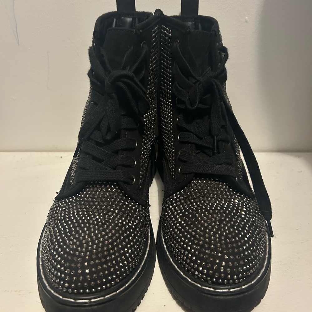 Madden Girl Black Studded Lace-Up Combat Boots - Picture 5 of 6